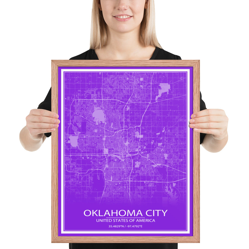 Oklahoma City Purple and White Framed Map