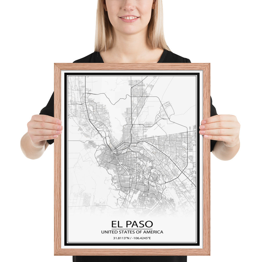 El Paso White Framed Map