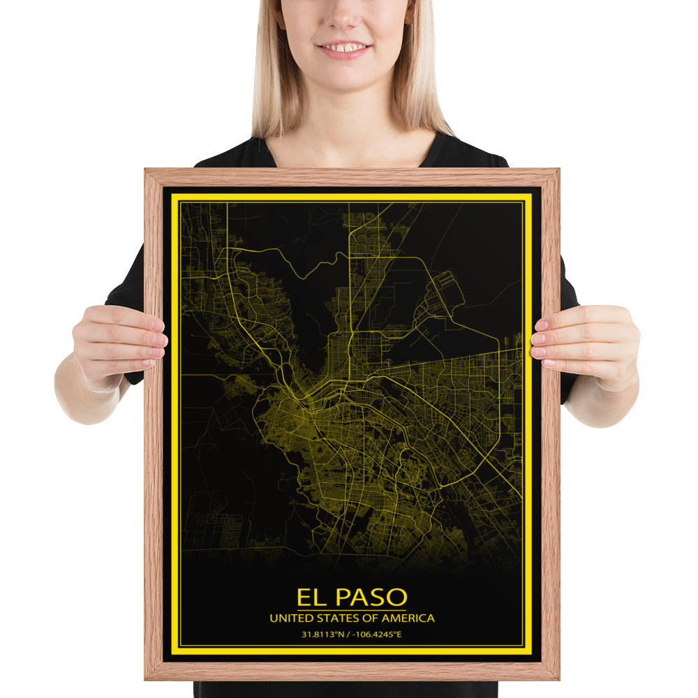 El Paso Black and Yellow Framed Map