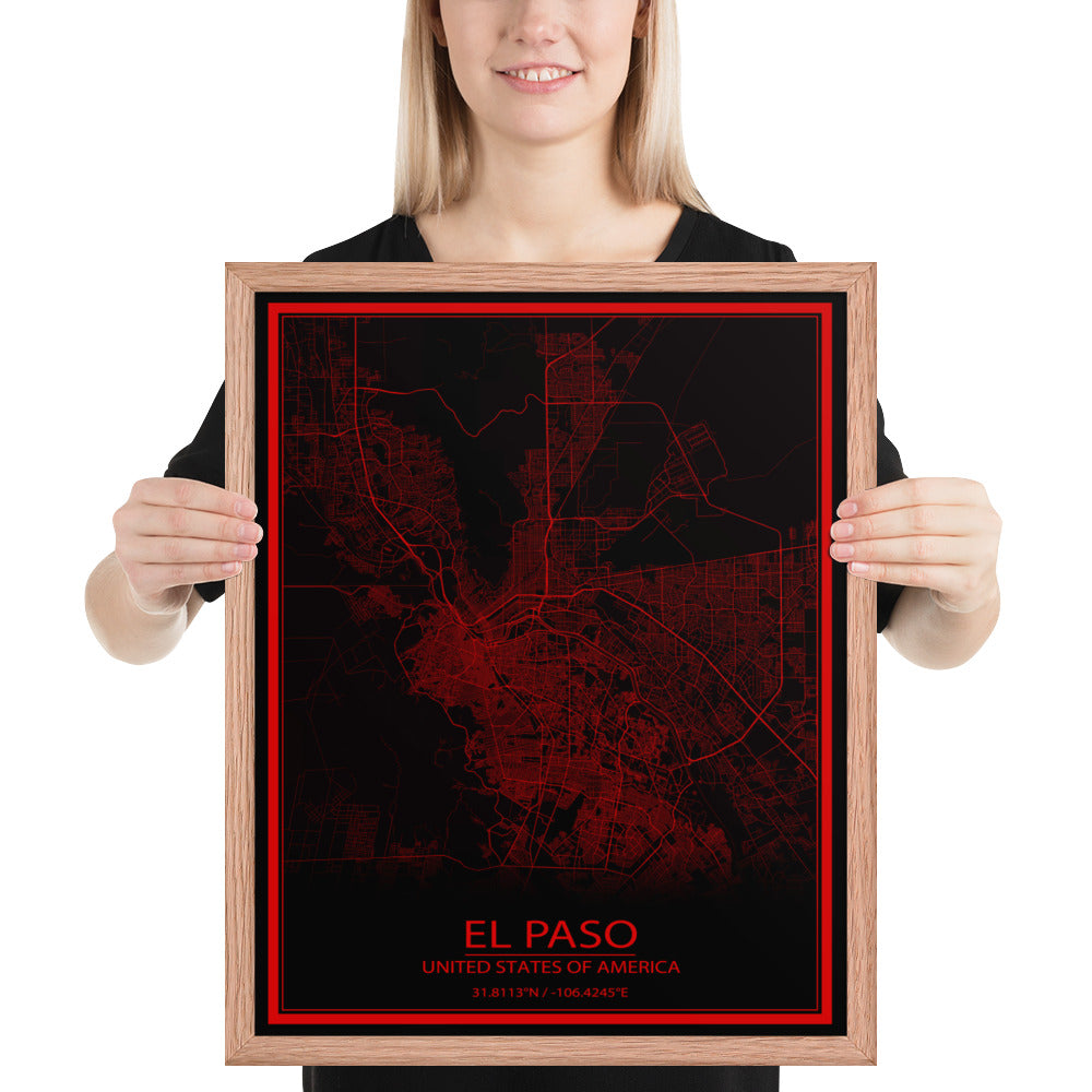 El Paso Black and Red Framed Map