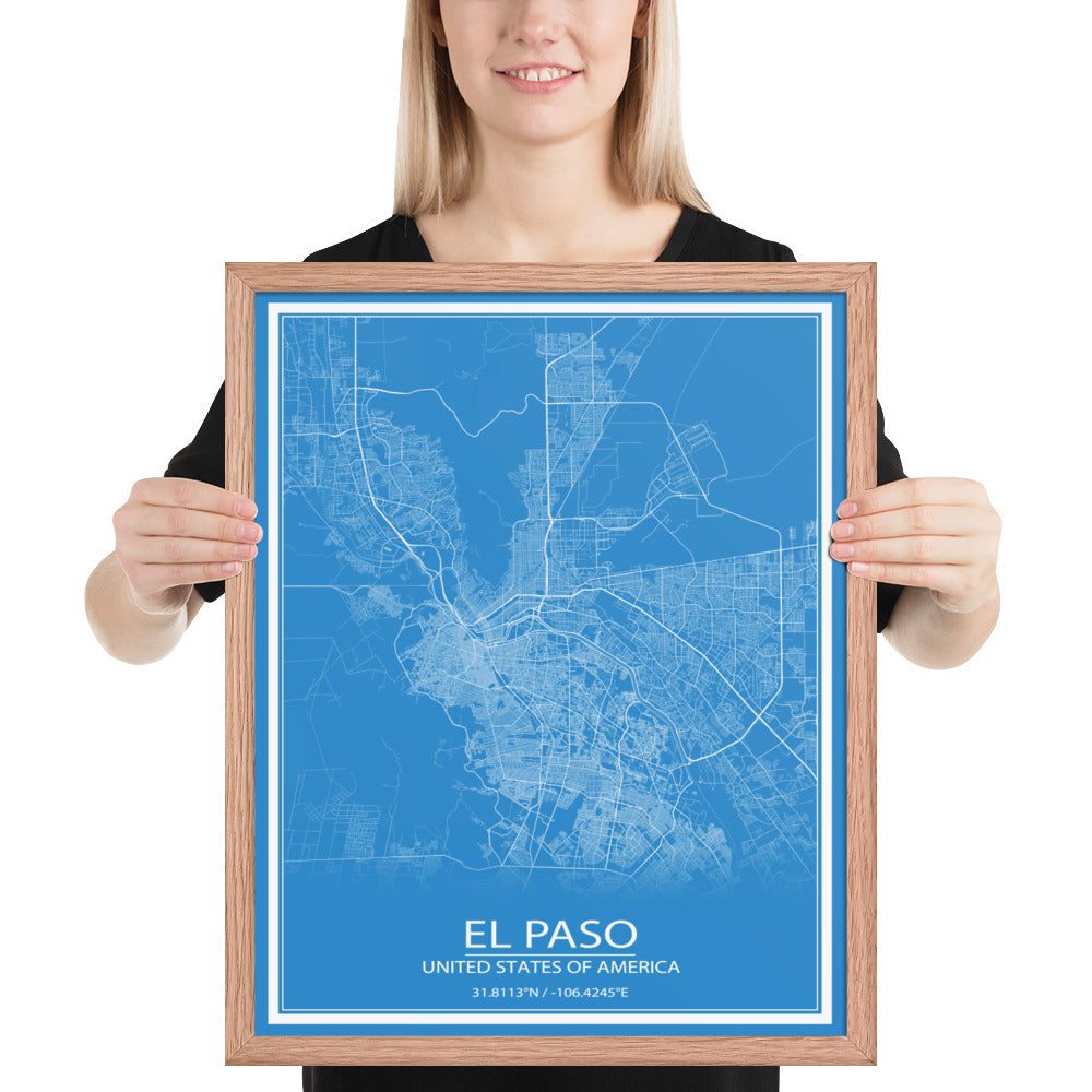 El Paso Blue and White Framed Map