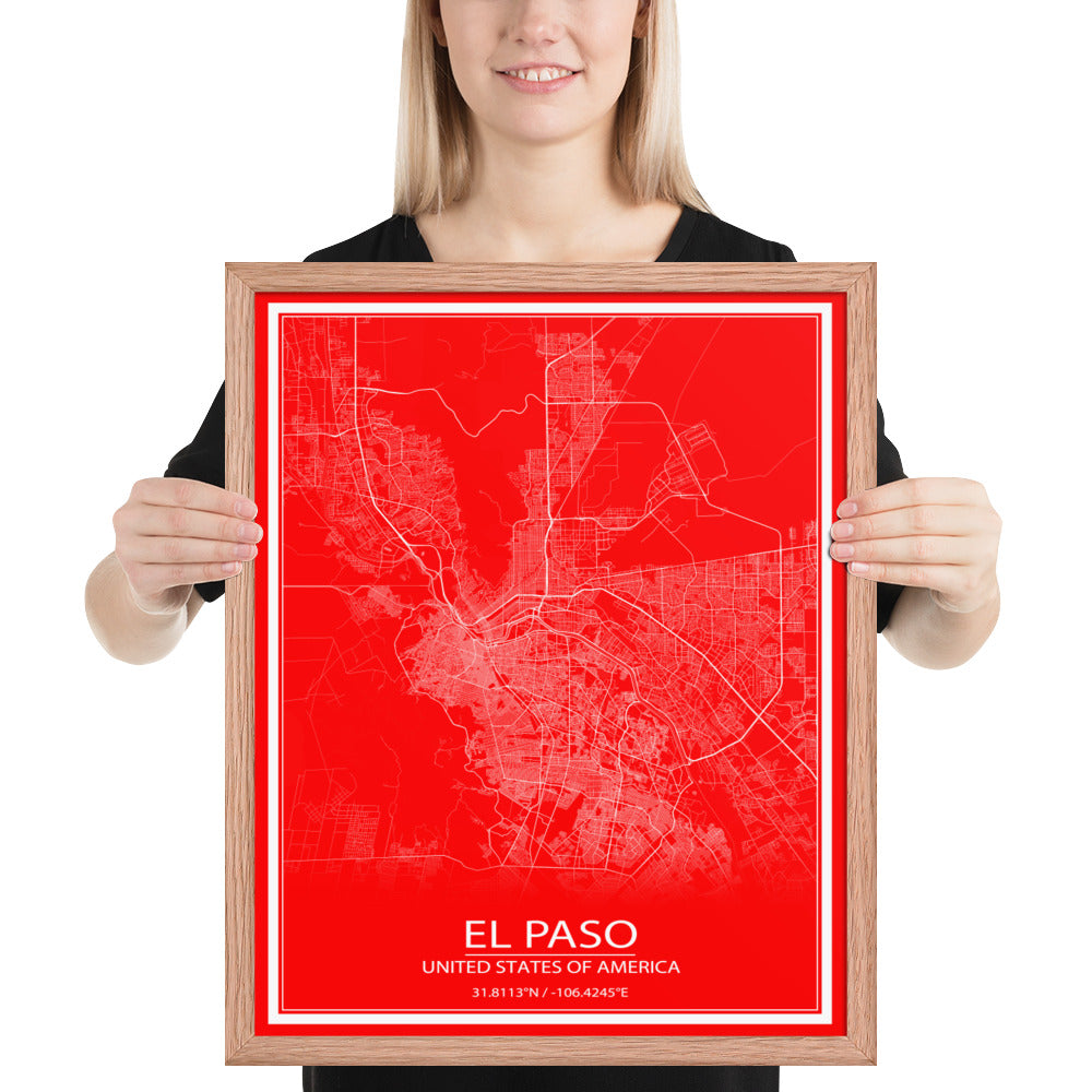 El Paso Red and White Framed Map