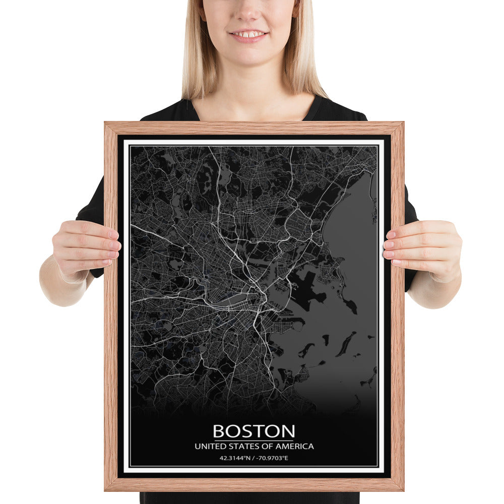 Boston Black Framed Map