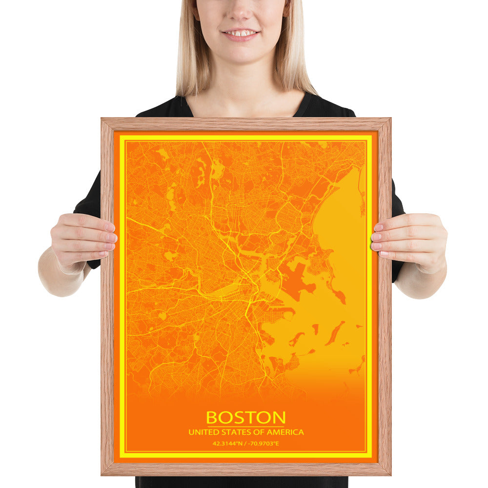 Boston Orange and Yellow Framed Map