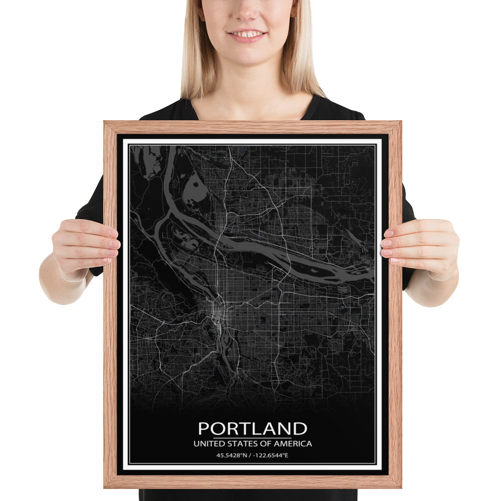 Portland Black Framed Map