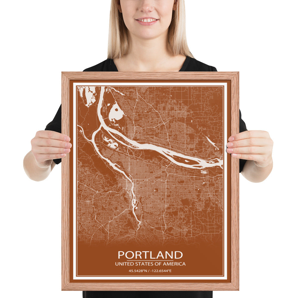 Portland Brown and White Framed Map