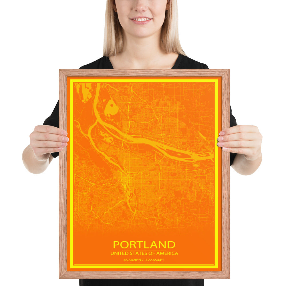 Portland Orange and Yellow Framed Map