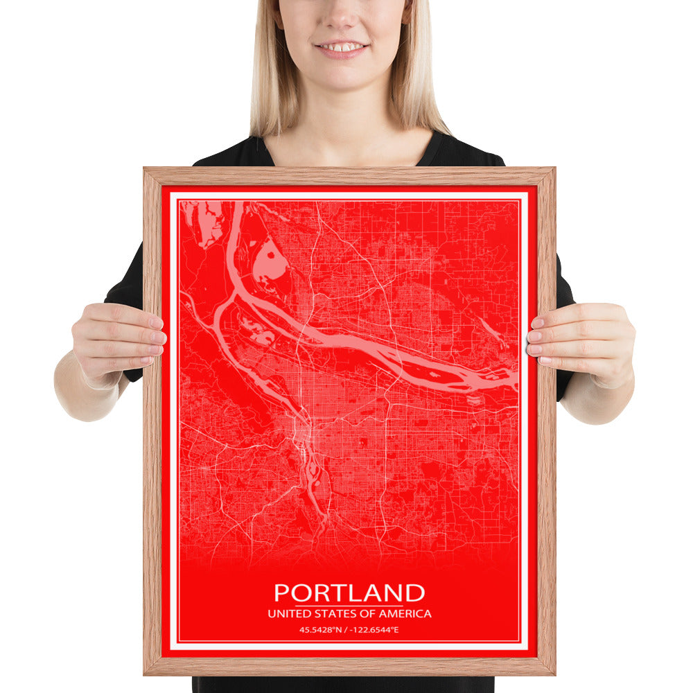 Portland Red and White Framed Map