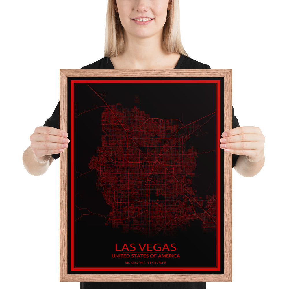 Las Vegas Black and Red Framed Map