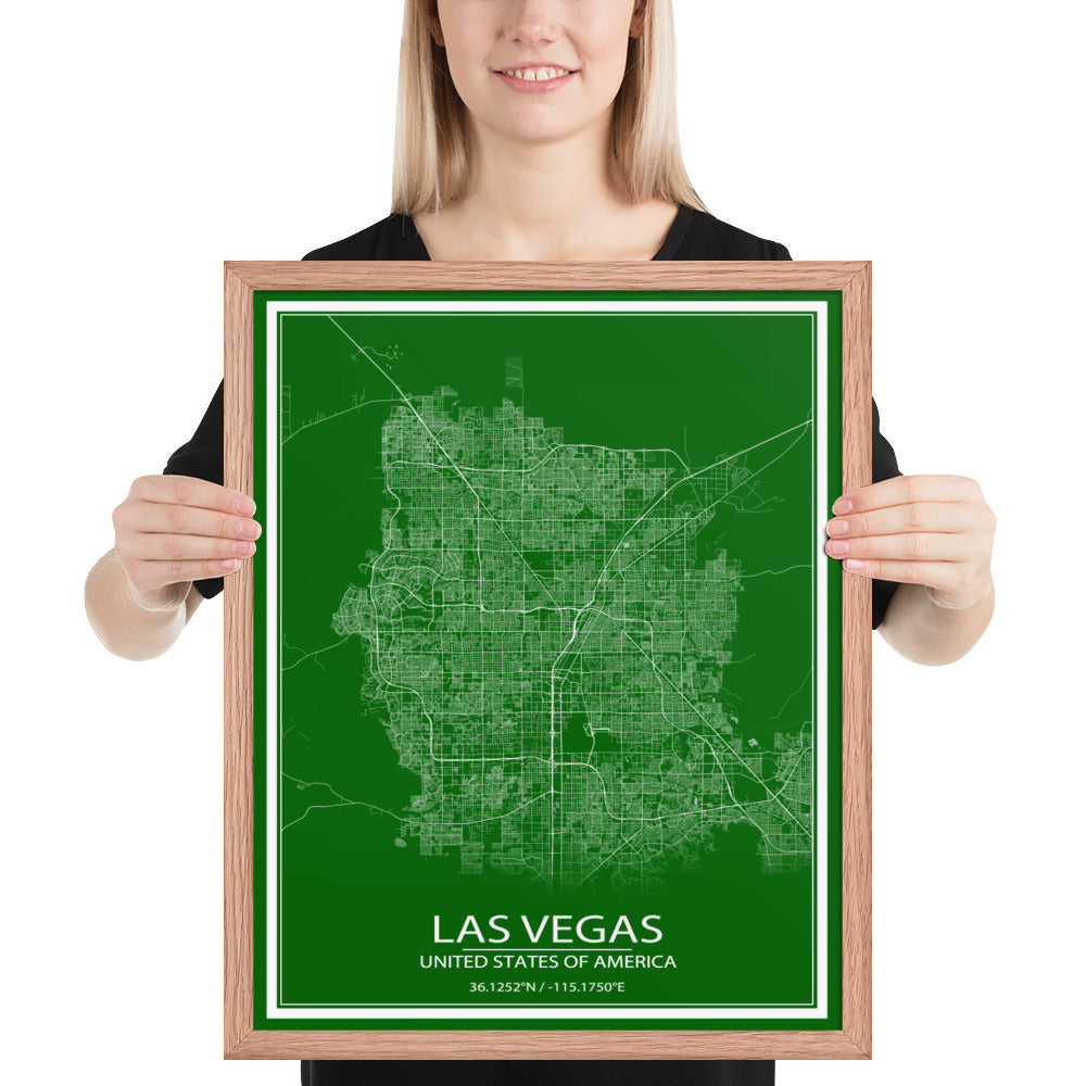 Las Vegas Green and White Framed Map