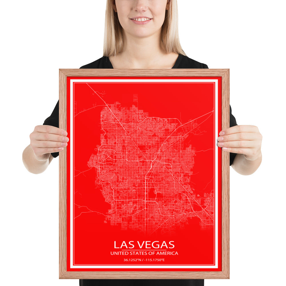 Las Vegas Red and White Framed Map