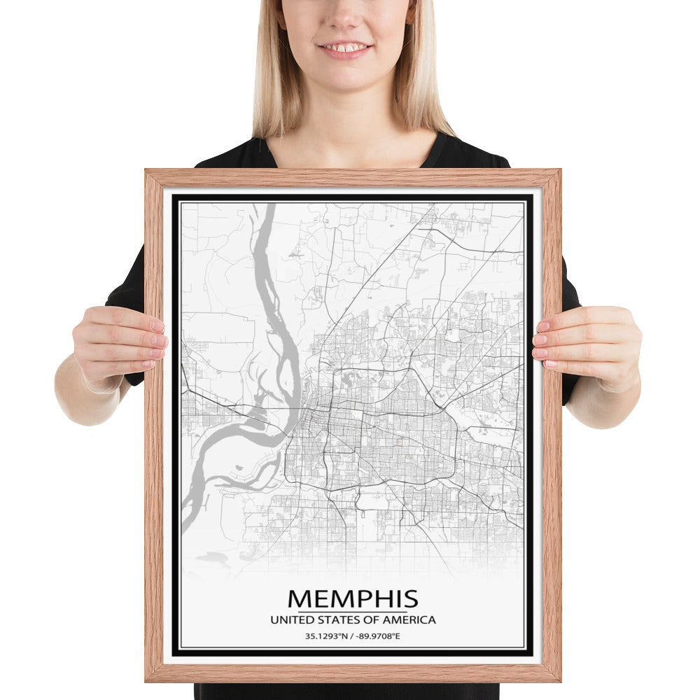 Memphis White Framed Map