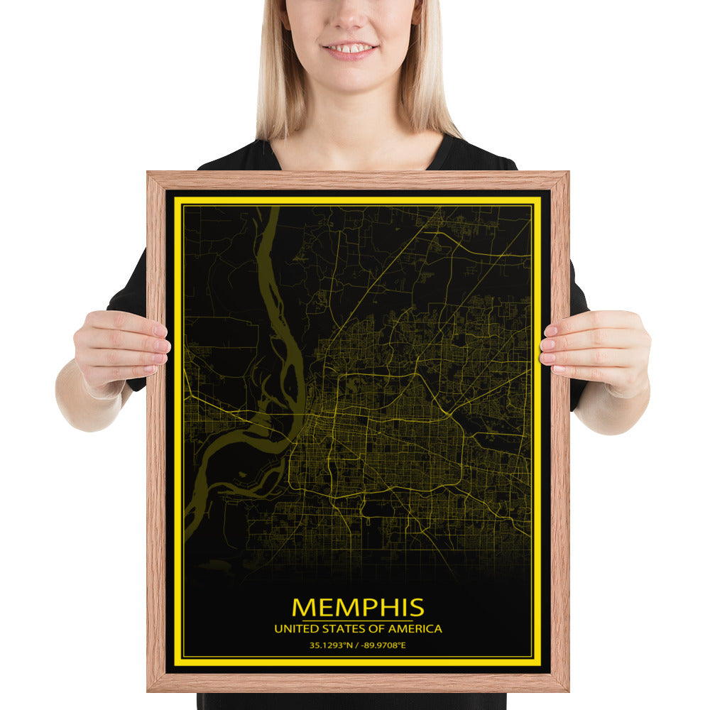 Memphis Black and Yellow Framed Map