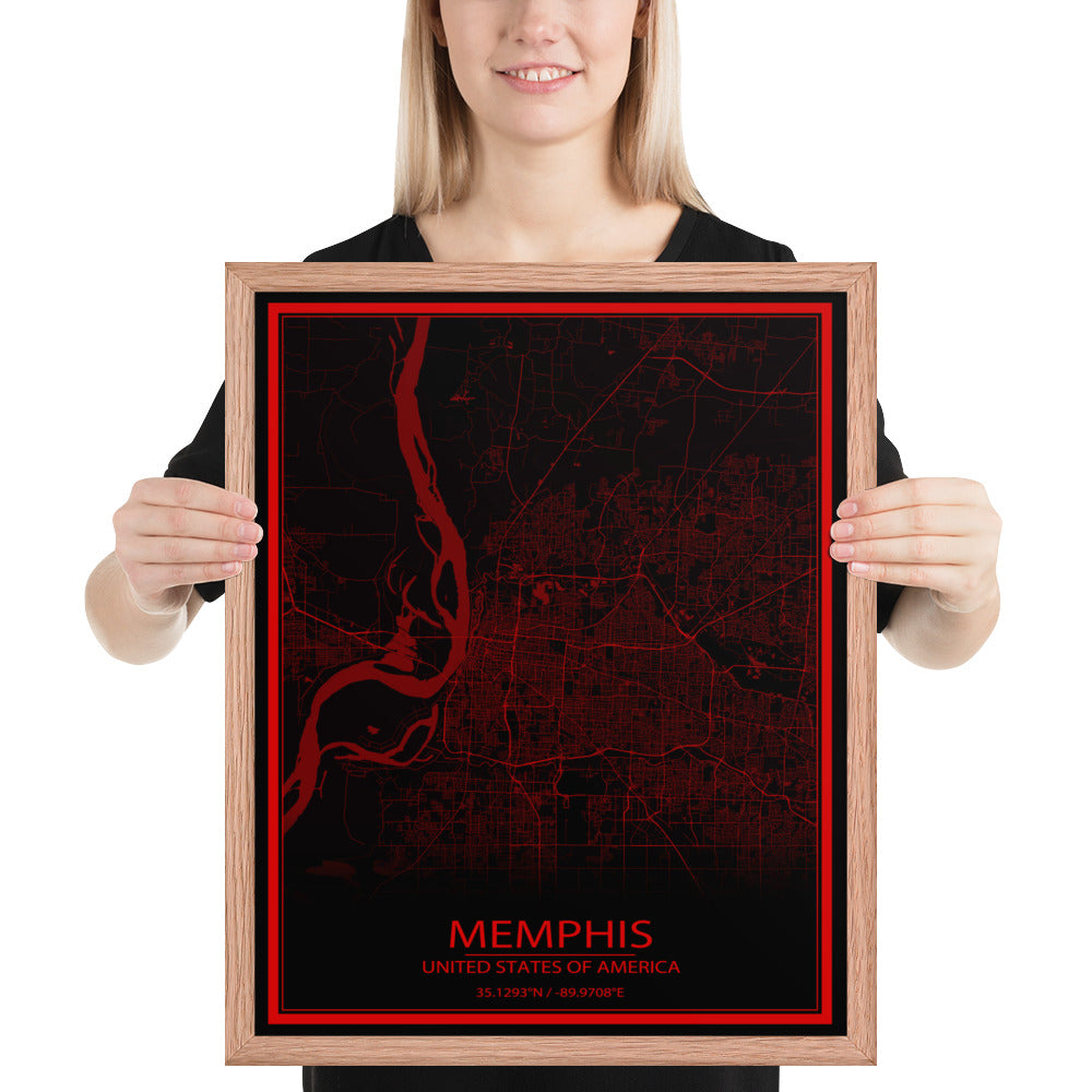 Memphis Black and Red Framed Map