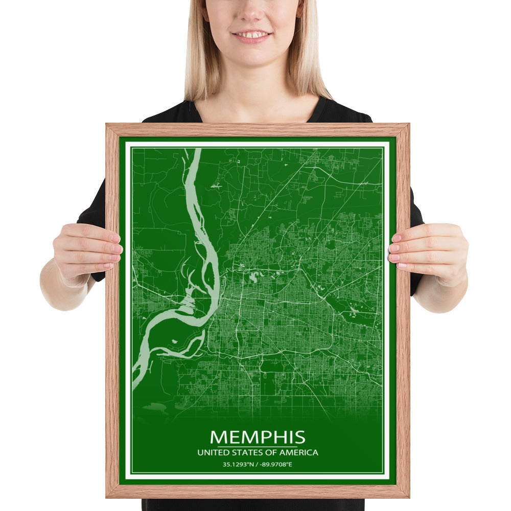 Memphis Green and White Framed Map