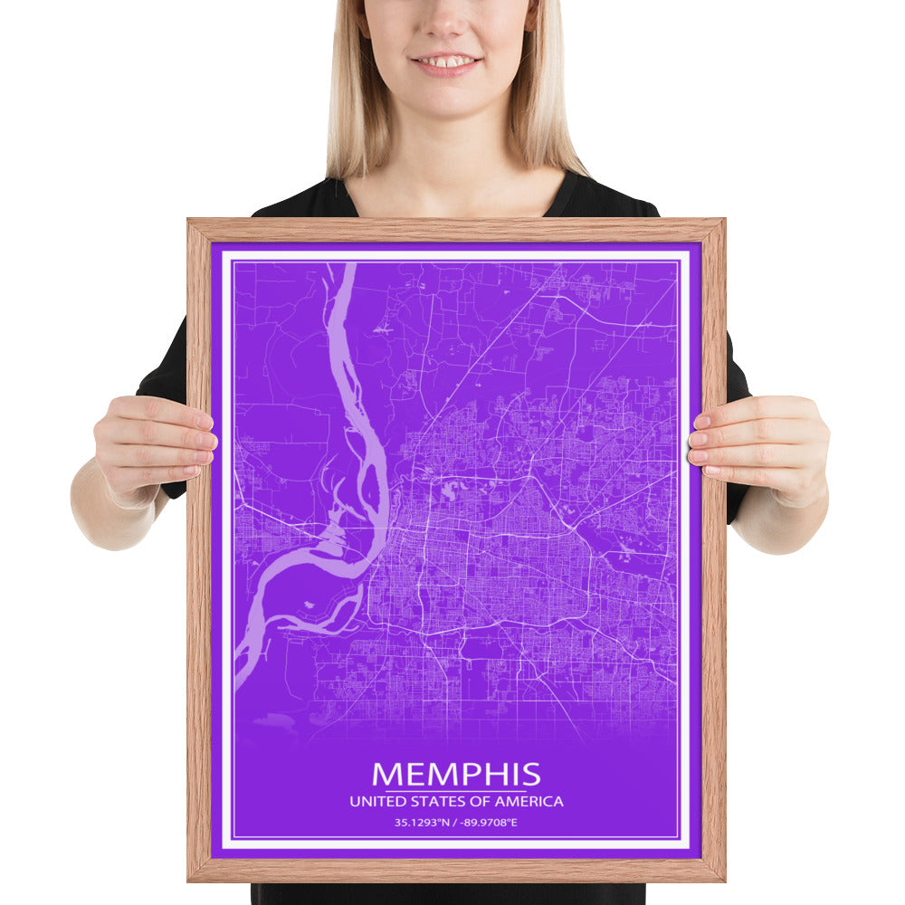 Memphis Purple and White Framed Map