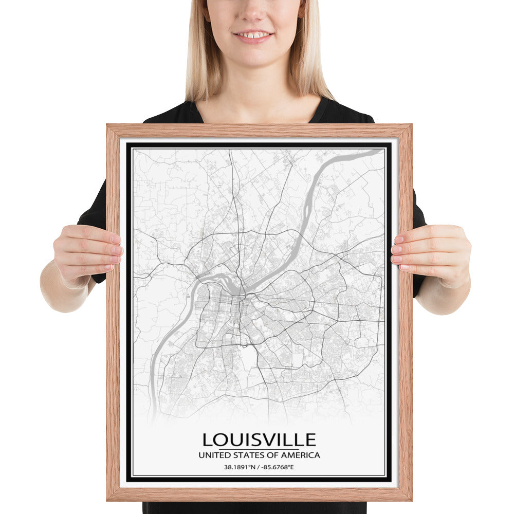 Louisville White Framed Map