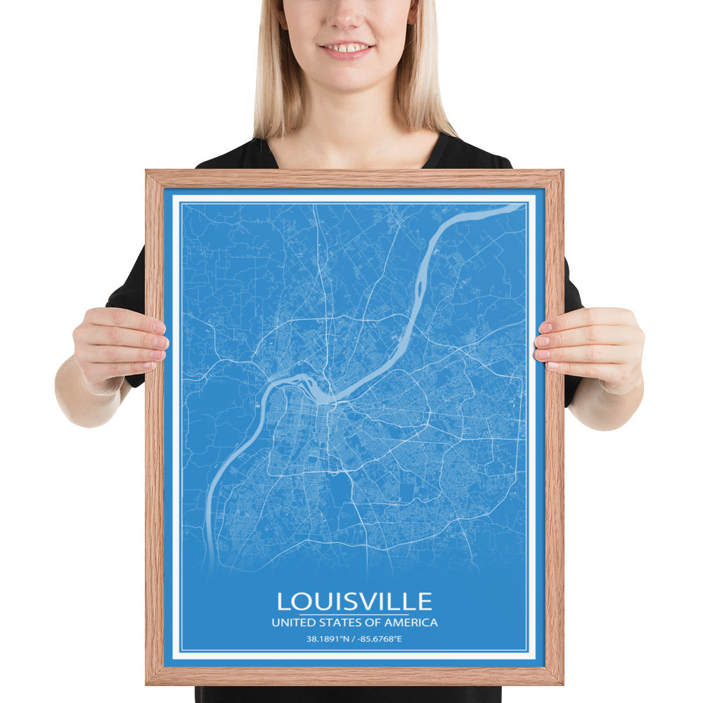 Louisville Blue and White Framed Map