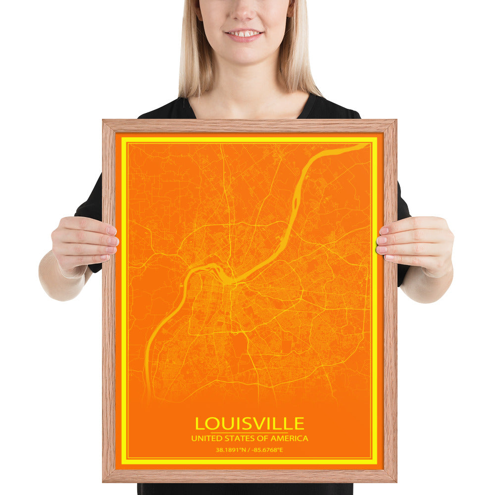 Louisville Orange and Yellow Framed Map