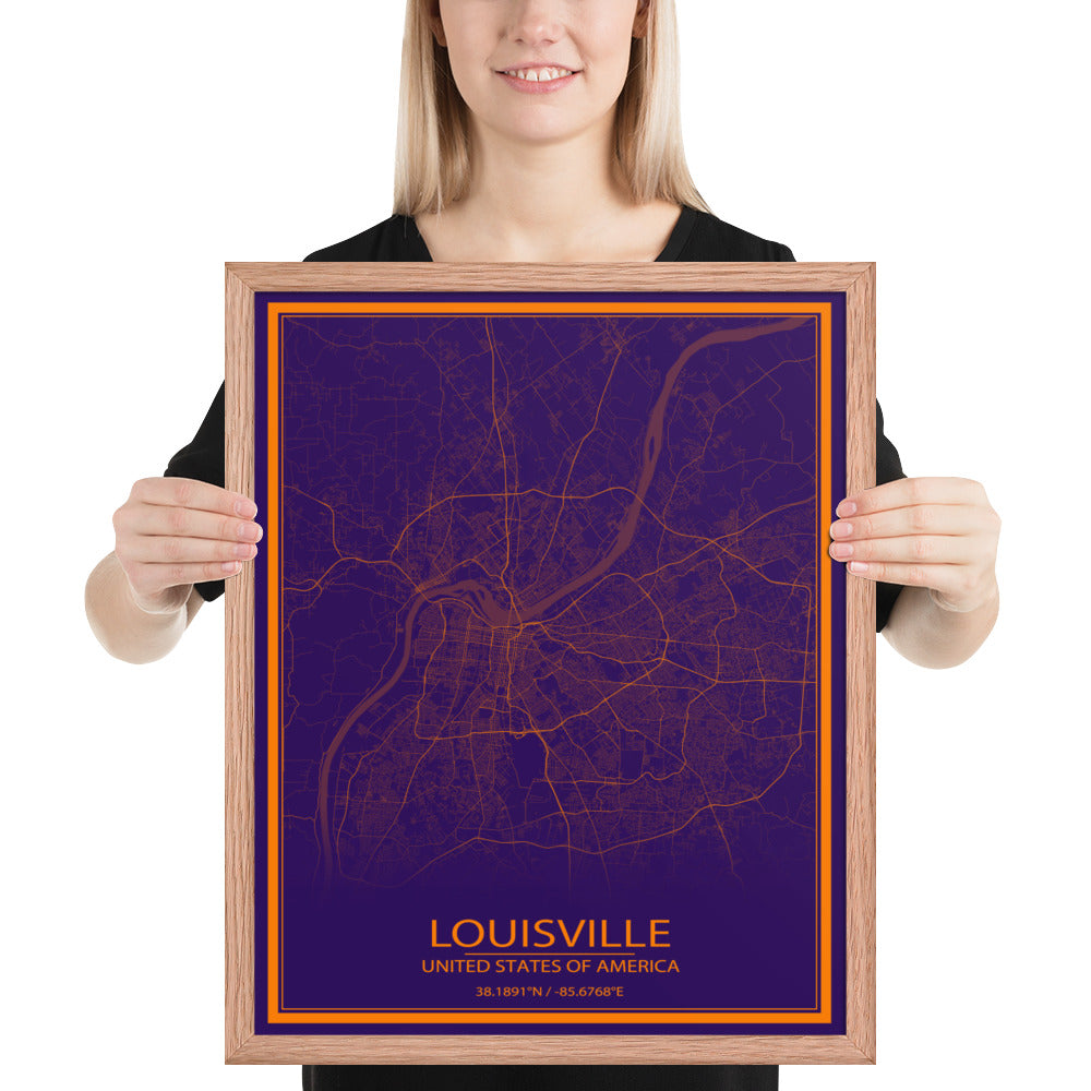 Louisville Purple and Orange Framed Map