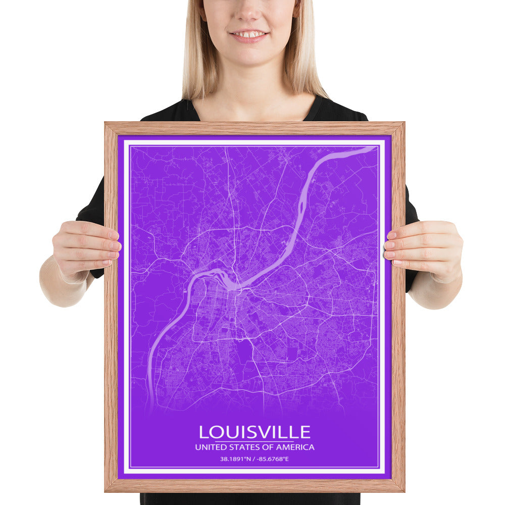 Louisville Purple and White Framed Map