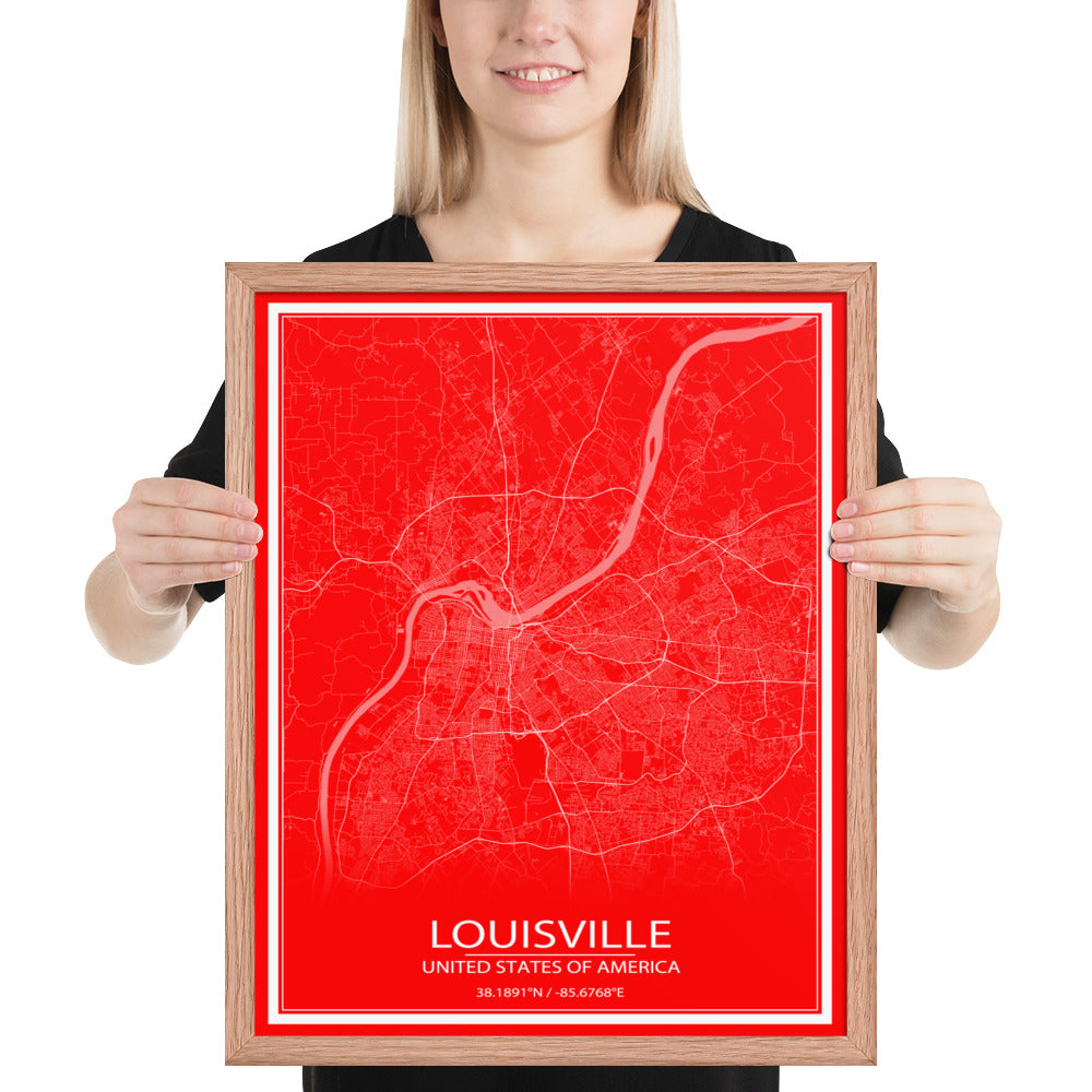 Louisville Red and White Framed Map