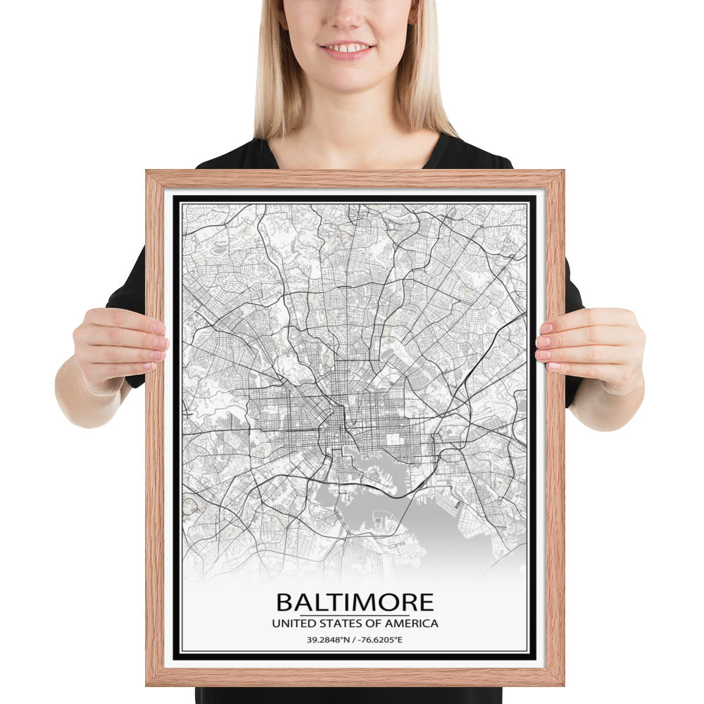 Baltimore White Framed Map