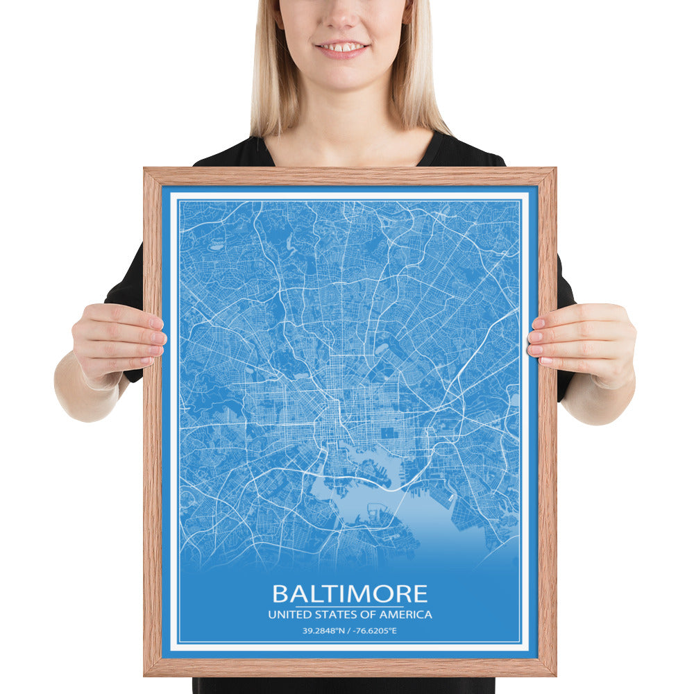 Baltimore Blue and White Framed Map