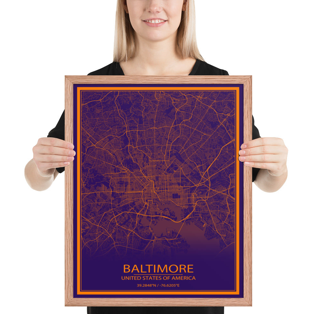 Baltimore Purple and Orange Framed Map