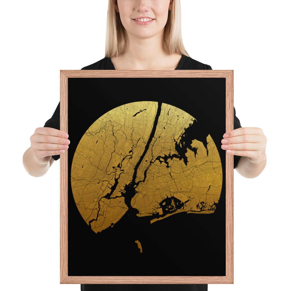 New York Gold on Black Framed Map