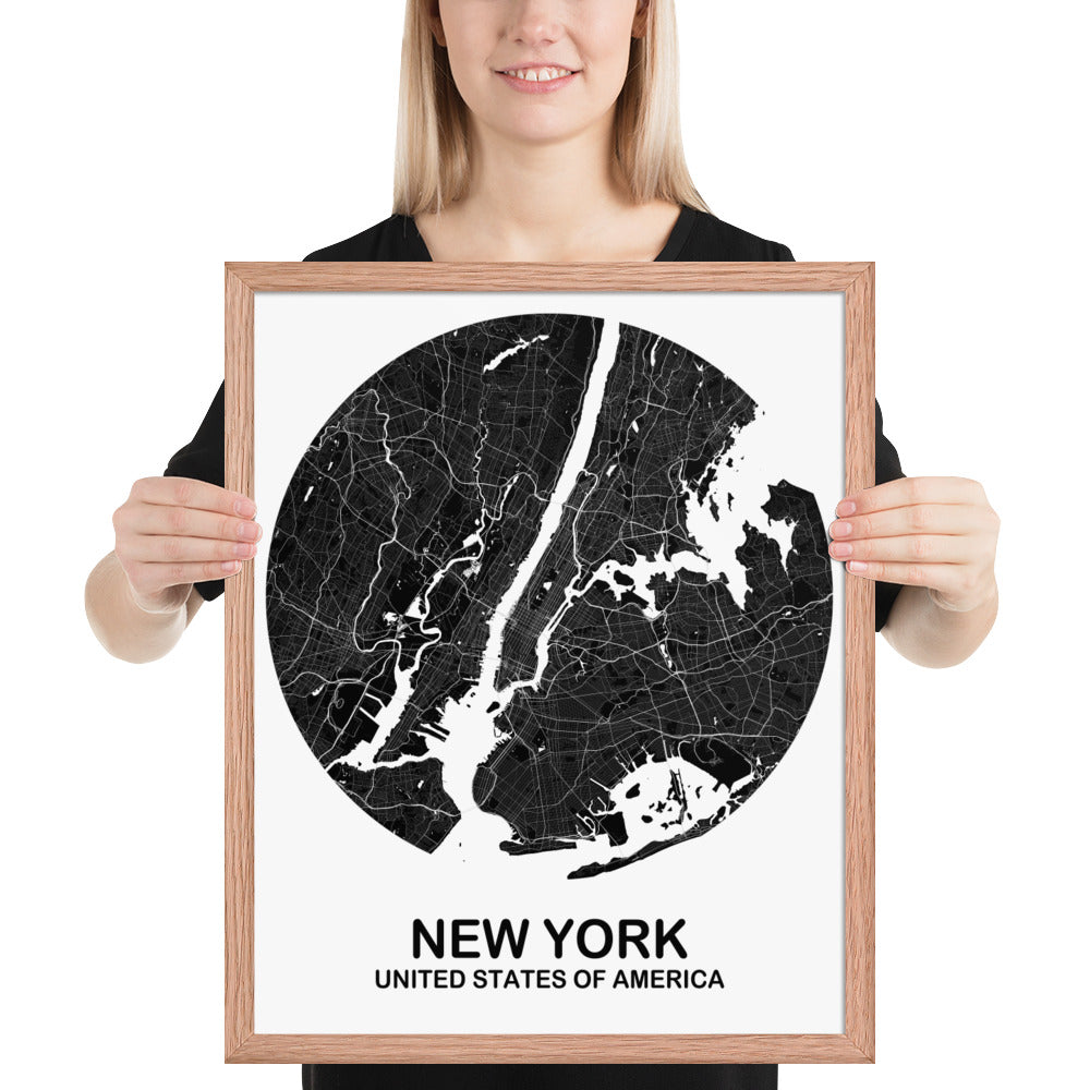 New York Circular Black Framed Map