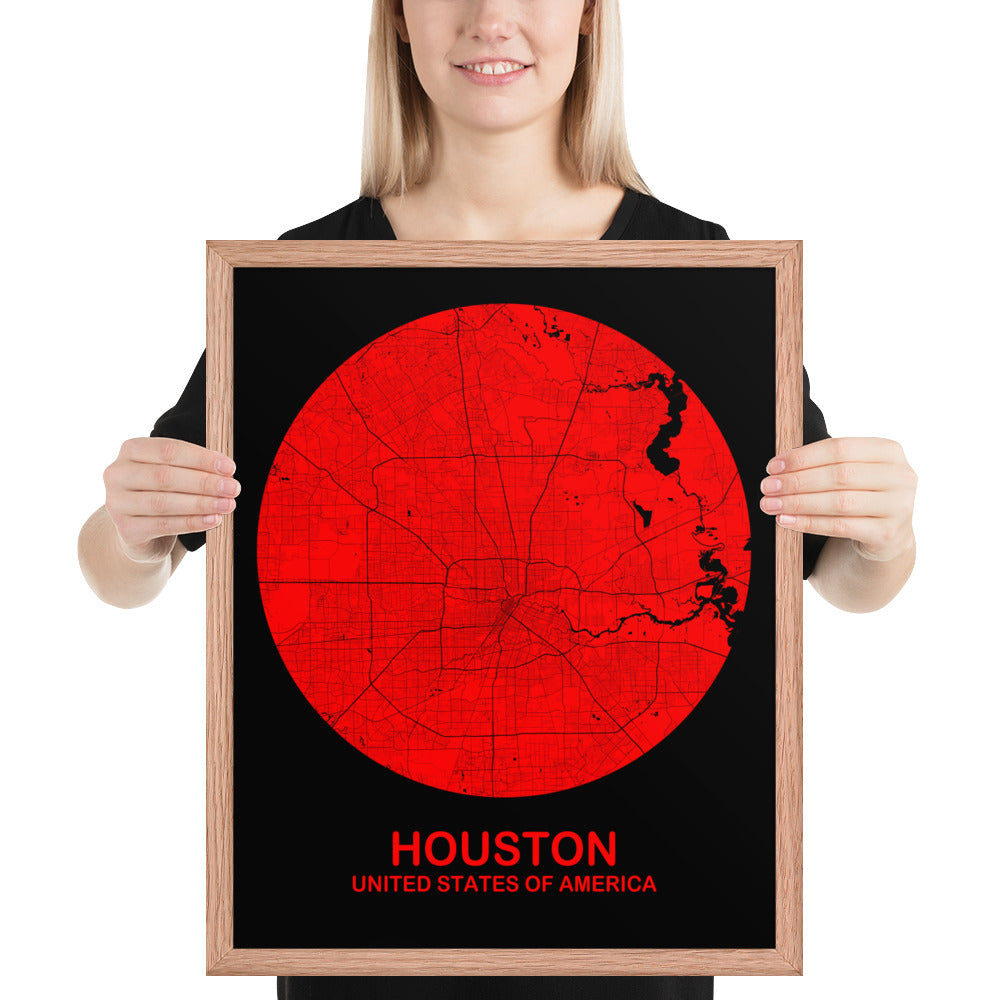 Houston Circular Red Framed Map