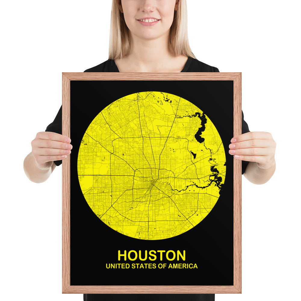 Houston Circular Yellow Framed Map