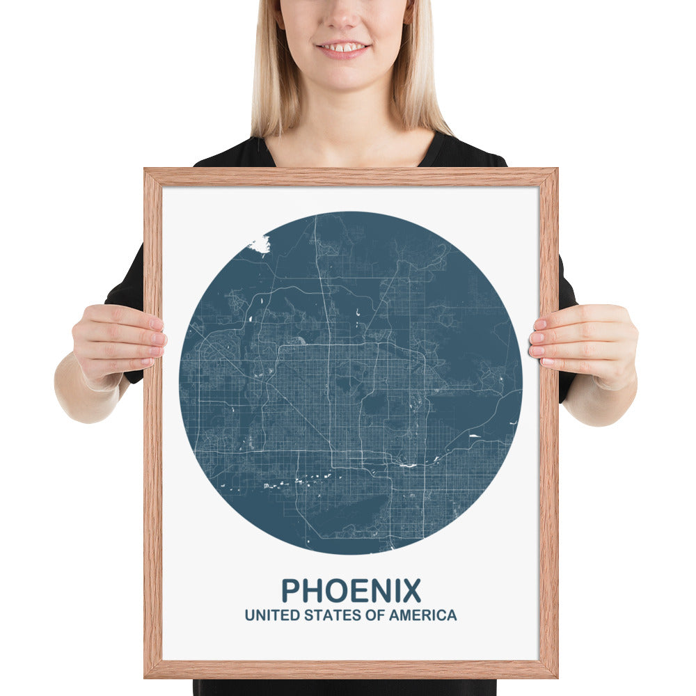 Phoenix Circular Blue Framed Map