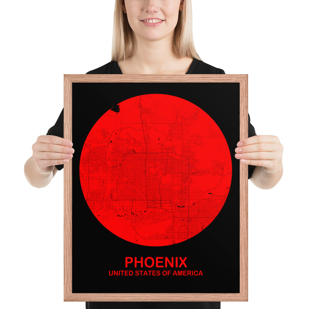 Phoenix Circular Red Framed Map