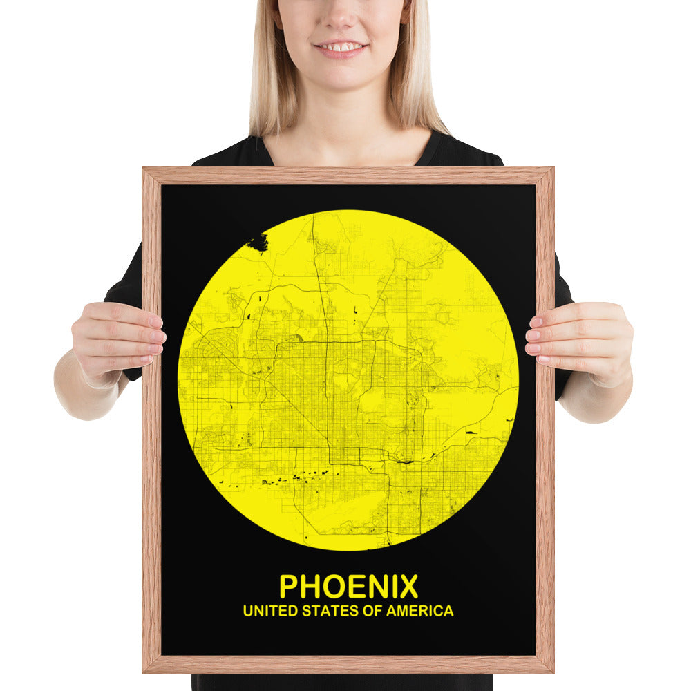 Phoenix Circular Yellow Framed Map