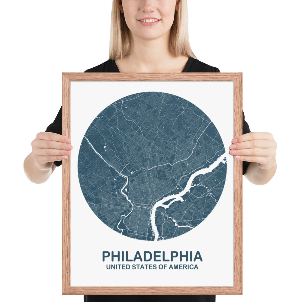 Philadelphia Circular Blue Framed Map