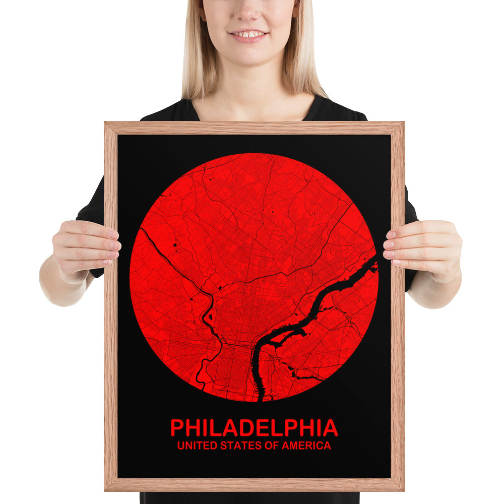 Philadelphia Circular Red Framed Map