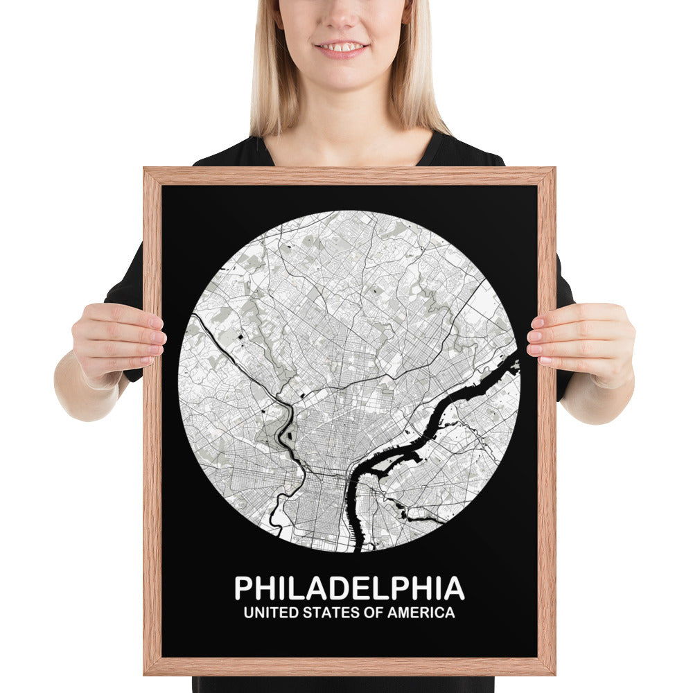 Philadelphia Circular White Framed Map