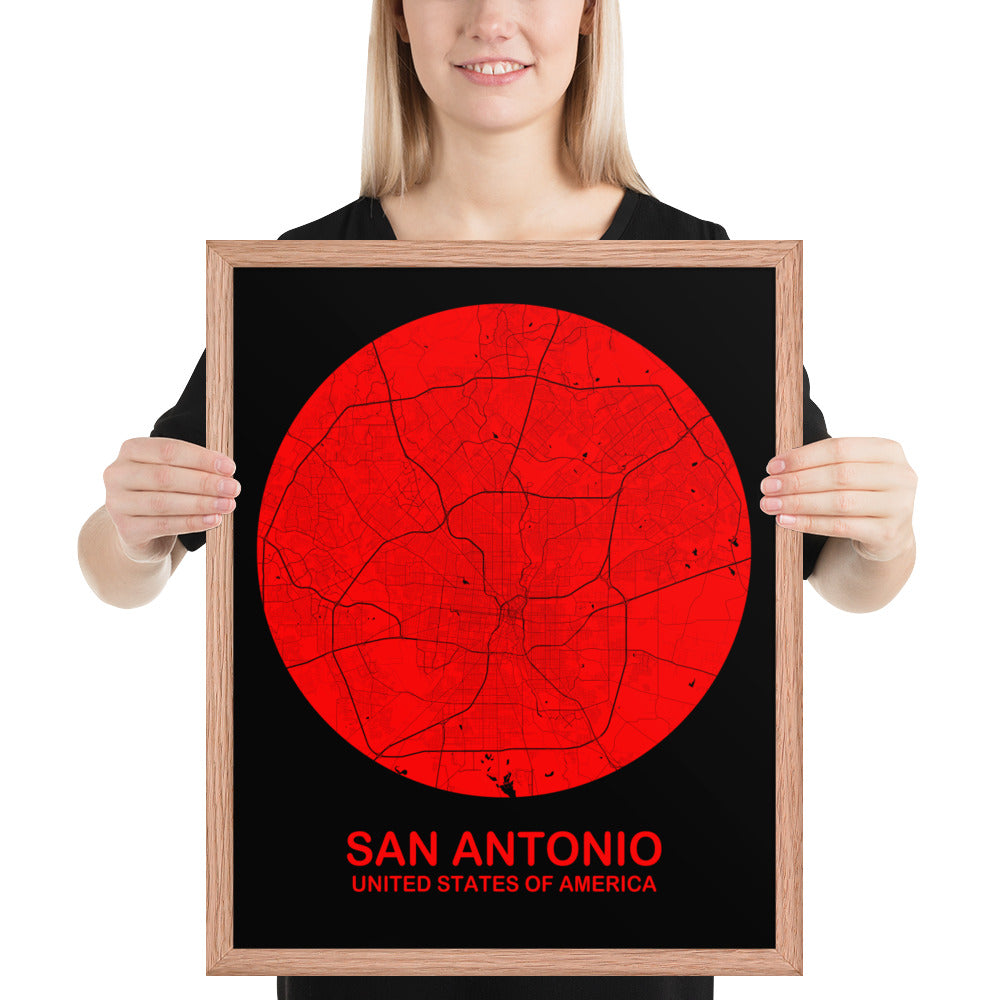 San Antonio Circular Red Framed Map