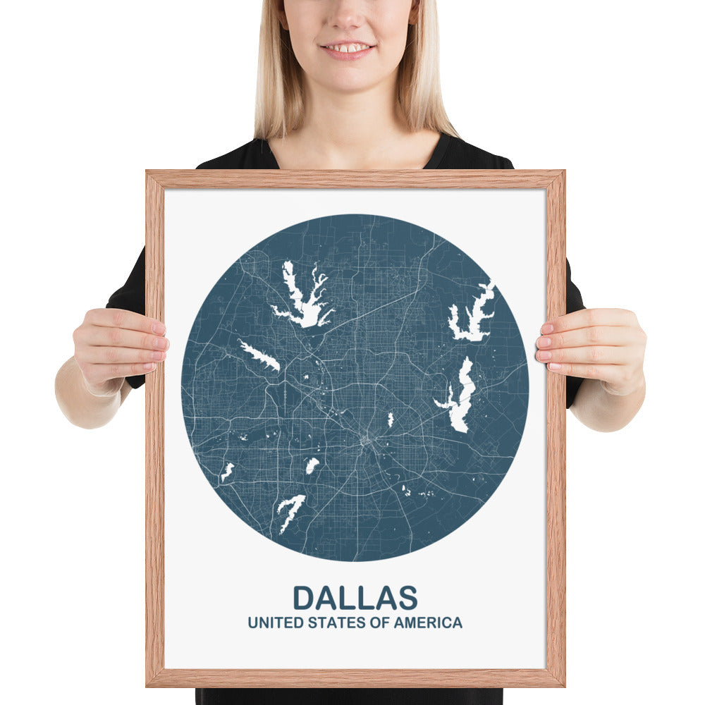 Dallas Circular Blue Framed Map