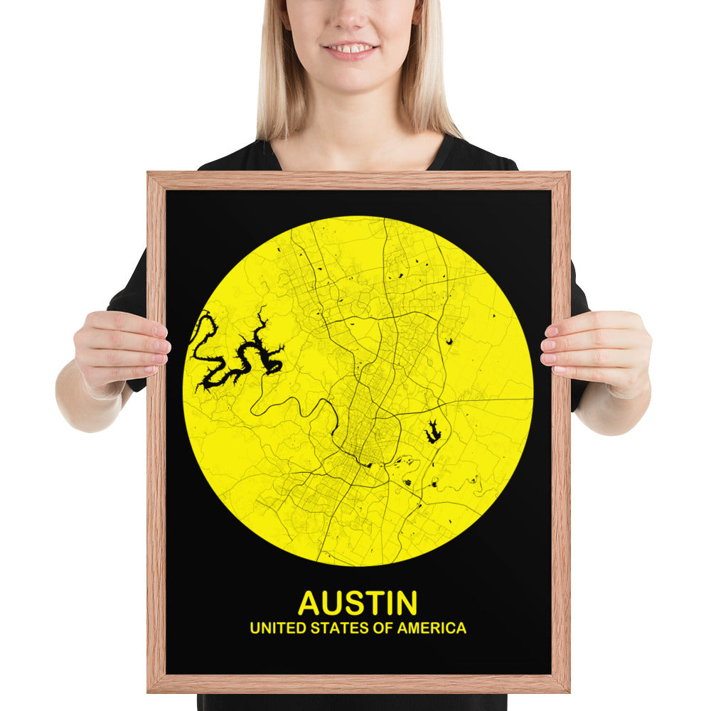 Austin Circular Yellow Framed Map