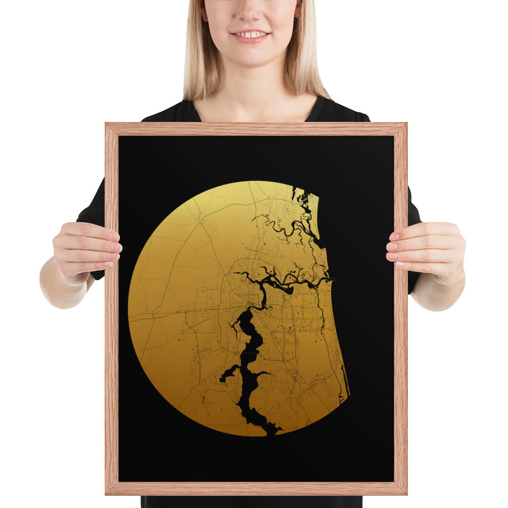 Jacksonville Gold on Black Framed Map