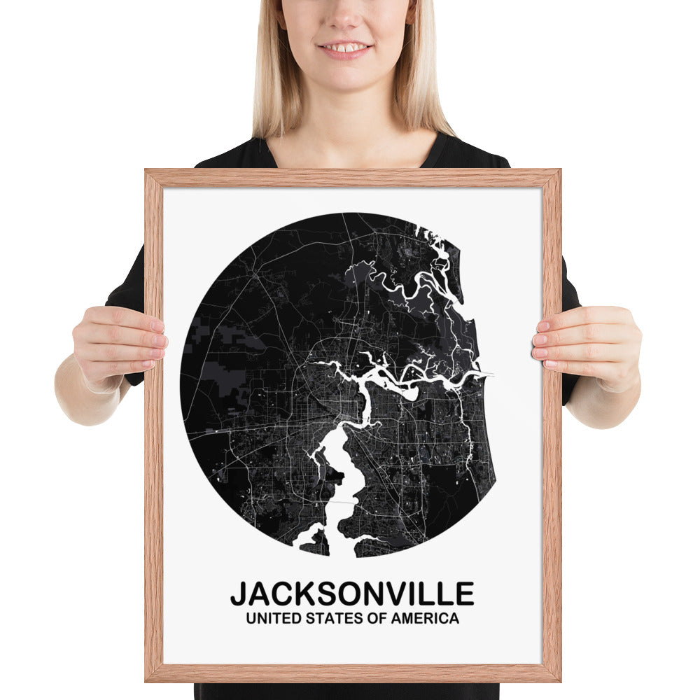 Jacksonville Circular Black Framed Map