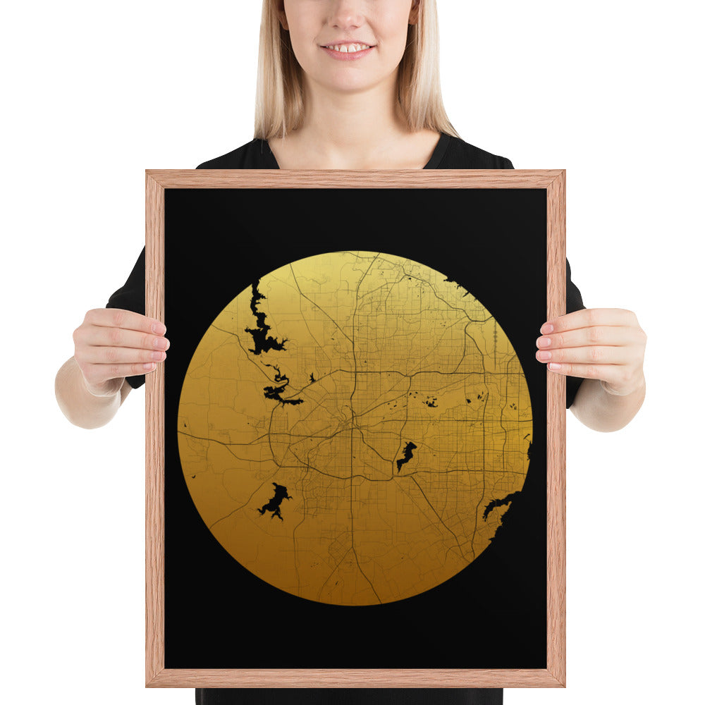 Fort Worth Gold on Black Framed Map