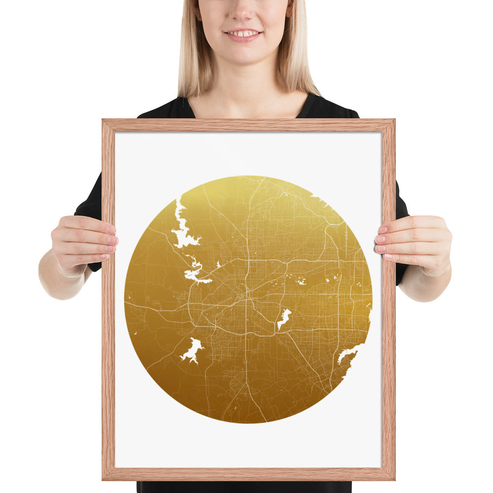 Fort Worth Gold on White Framed Map