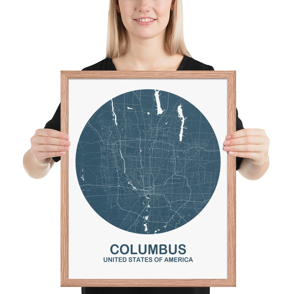 Columbus Circular Blue Framed Map