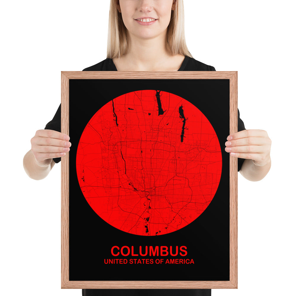 Columbus Circular Red Framed Map