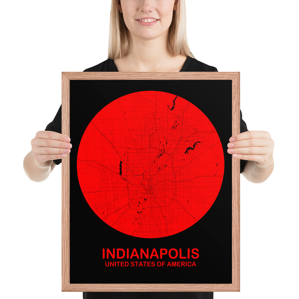 Indianapolis Circular Red Framed Map