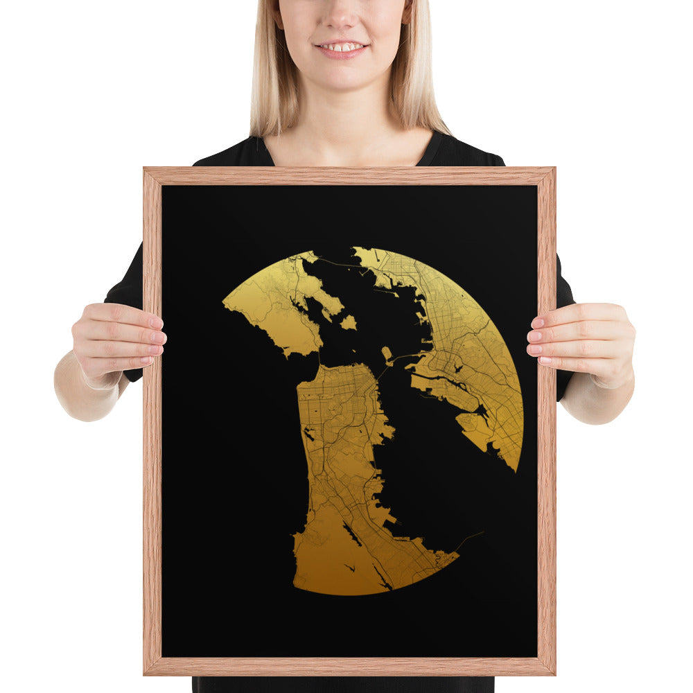 San Francisco Gold on Black Framed Map